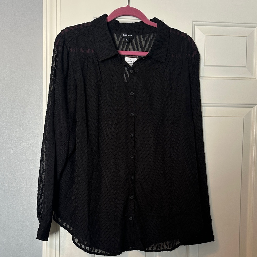Torrid Black Sheer Collared Blouse